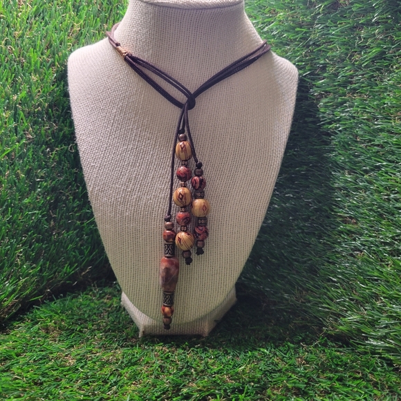 Carnelian & Painted Wood 3 Strand Y Necklace Clasp-Free Handmade Sacral Chakra - Picture 14 of 16
